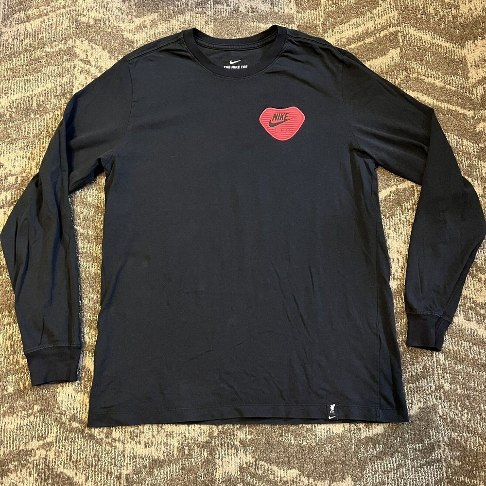 Nike Liverpool T Shirt LFC Football Club Shirt Long Sleeve Large Black